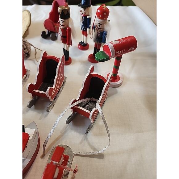 Lot of 28 Wooden Christmas Ornaments Nutcrackers Sleds Candy Canes Soap Box Cars - Picture 13 of 13